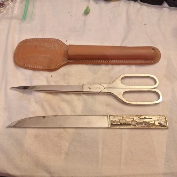 Vintage Germany Solingen Scissors And Letter Opener in Leather Sheath, 9" long - Picture 1 of 7